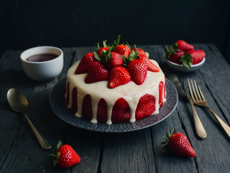 Strawberry milk cake, three milk cake with strawberries, strawberry tres leches dessert