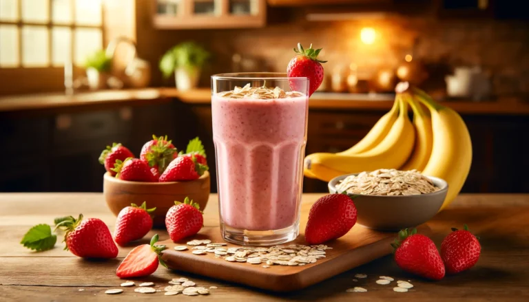 strawberry banana oatmeal smoothie, berry banana oat drink